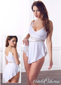 Wit jurkje met kort puntvormig rokje - Model Godin Wit jurkje met kort puntvormig rokje - Model Godin